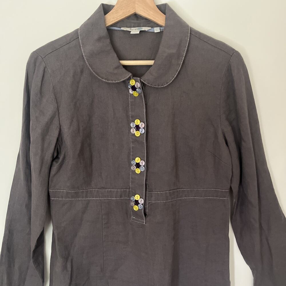 Boden Linen Tunic Size 6 Peter Pan Collar Gray Decorative Buttons - Picture 3 of 11